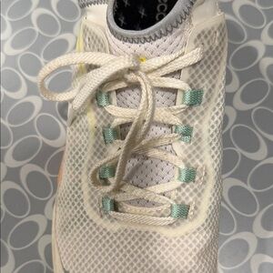 Ecco White Sneakers with Yellow Pull Tab.  Women’s size 9-9.5
